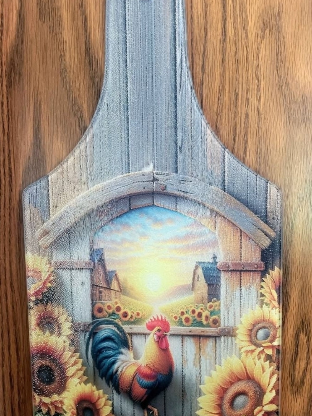Tempered Glass  Cutting Board - Decor with Rooster & Sunflower Scene